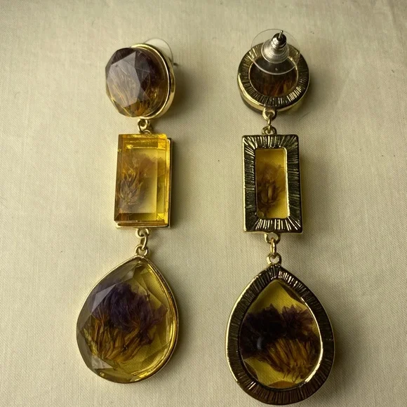 Elegant Gold and Purple Drop Earrings - Picture 4 of 4